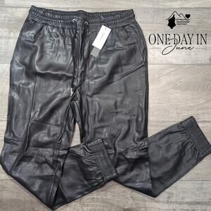 Tahari Faux Leather Drawstring Jogger Pants Size M